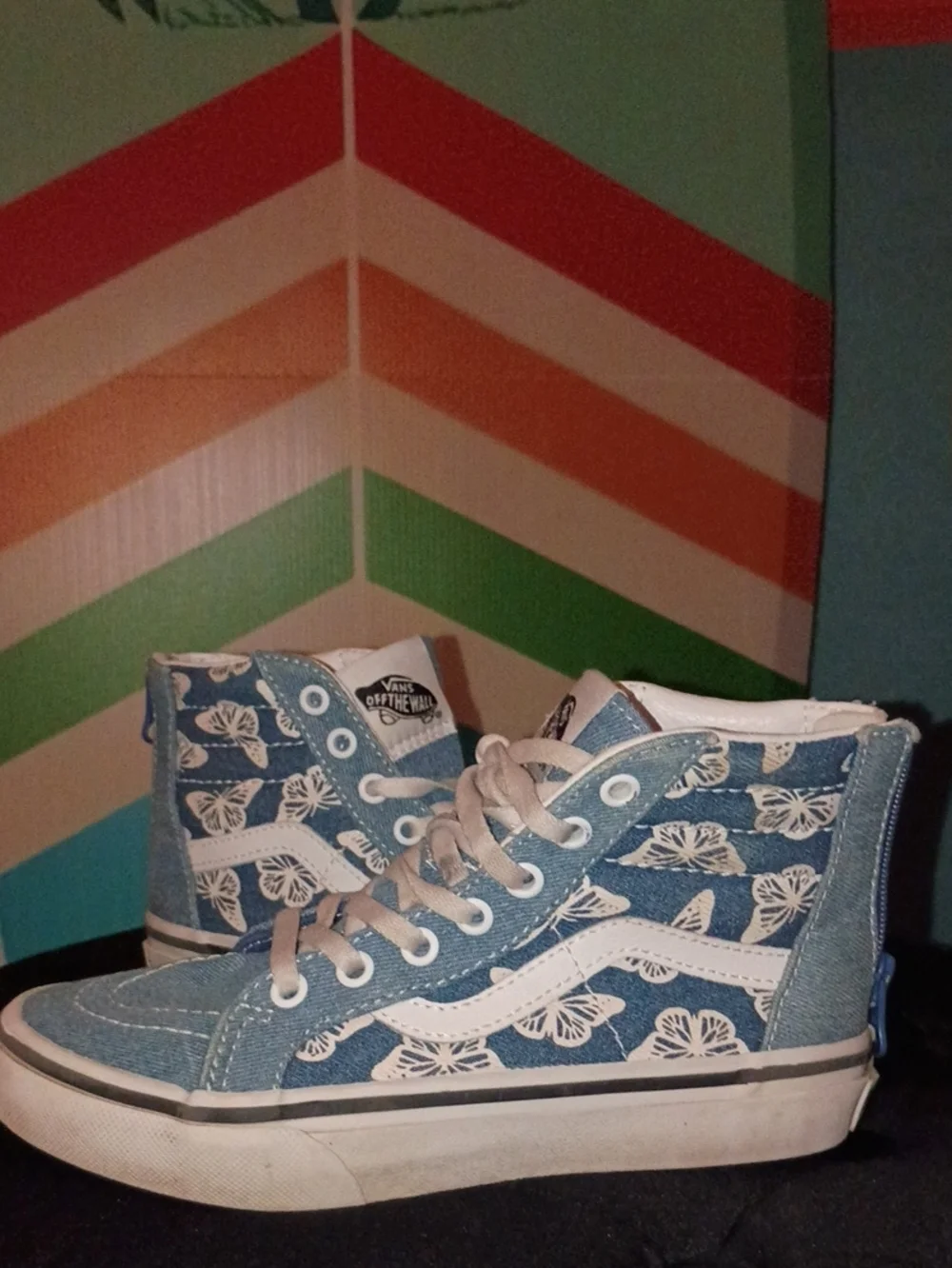 Vans Kids High-Top Print Sneakers in Denim Blue/ White Sz. 1